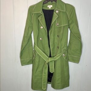 LOFT Green Trench Coat with Classic Lapel and Belt